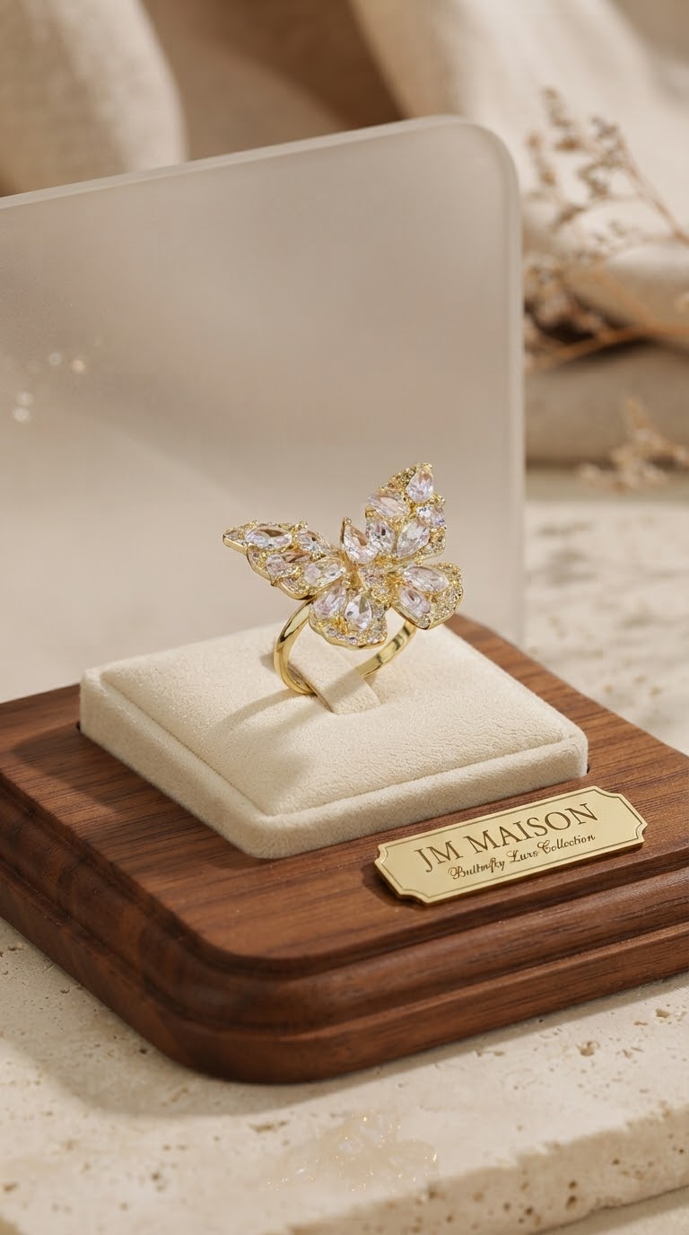Amira Crystal Butterfly Ring – Gold
