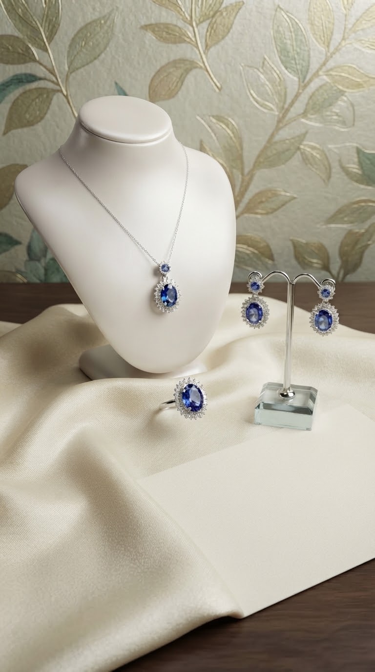 Elsa Blue Topaz Halo Jewelry Set